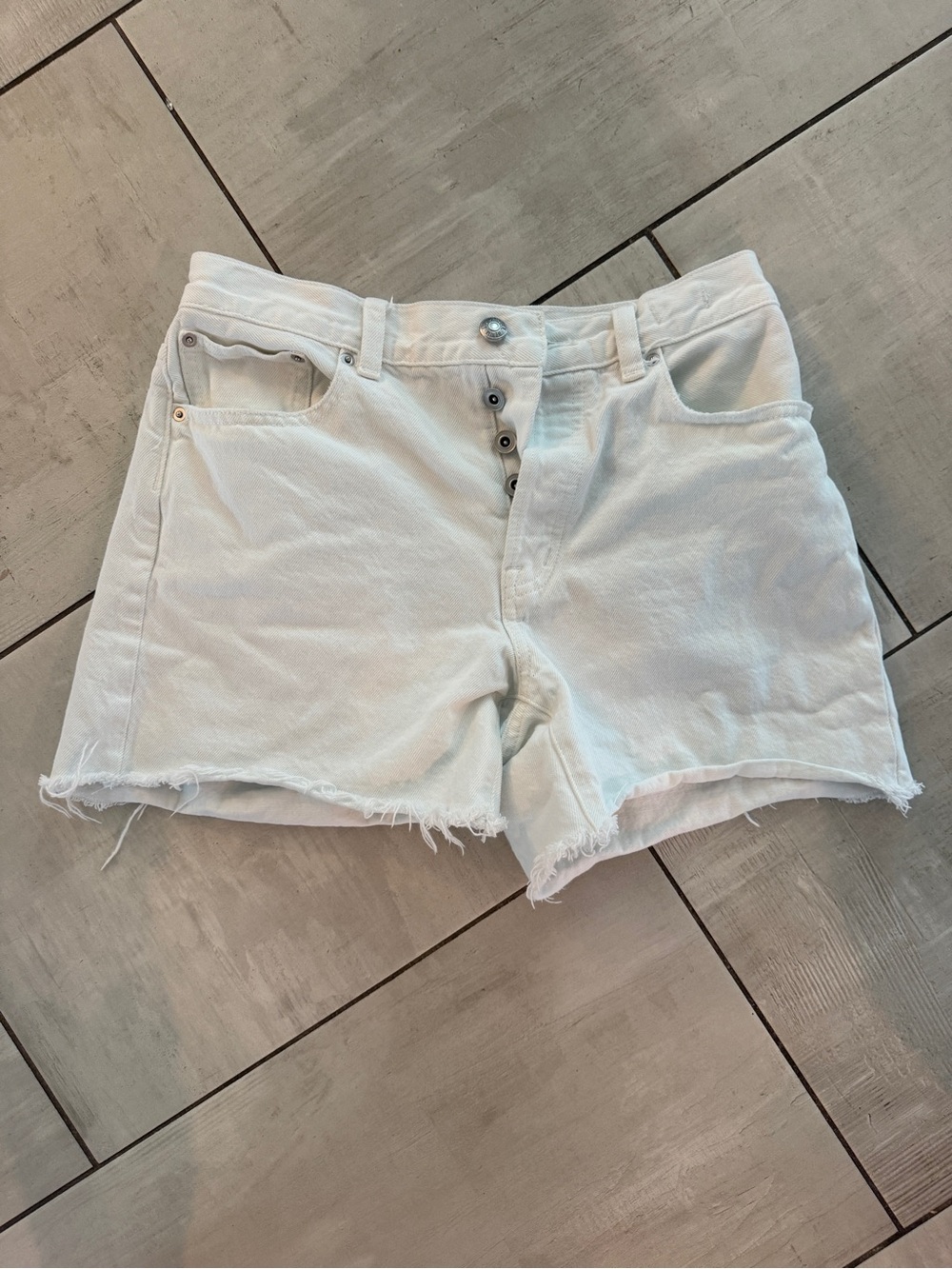 MADEWELL SIZE 26 White Frayed Hem Women's Denim Shorts